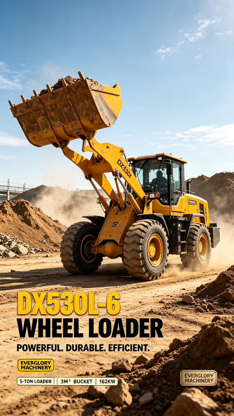 Everglory Machinery pristato patvarų DX530L-6 5 tonų ratinį krautuvą žemės kasimo darbams